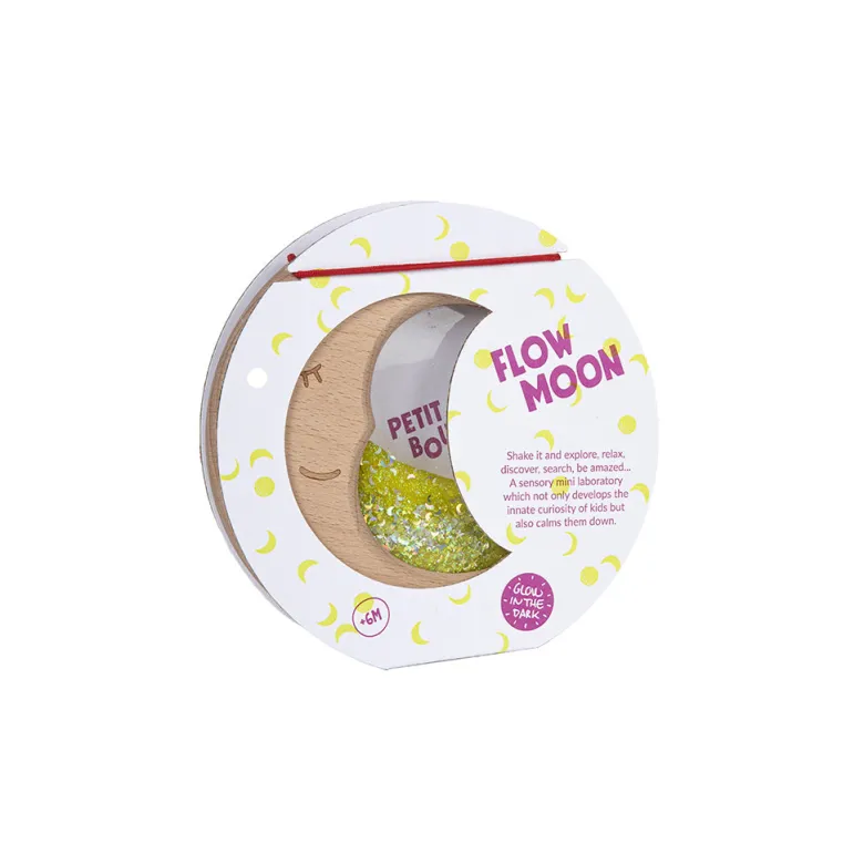 Petit Boum Sensory Toy, Wooden Moon with Liquid and Glitter – Sensory Moon