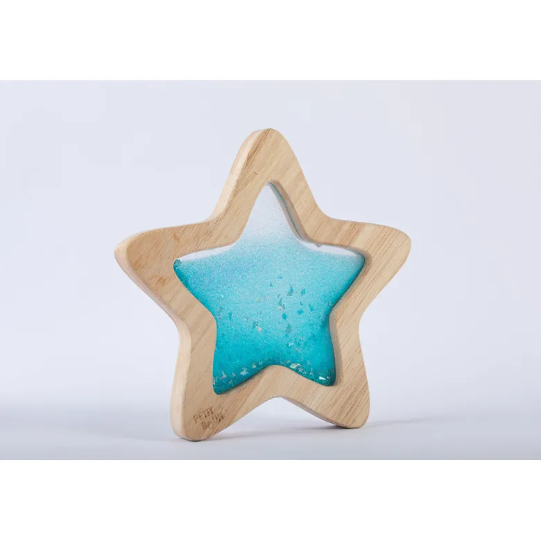 Petit Boum sensory toy, wooden star with liquid and glitter – Blue Orionis