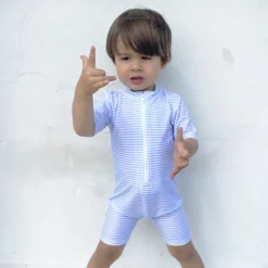 Petit Crabe UV Suit with Zipper, Natsu, Baby Blue/White – For ages 0 to 8 years