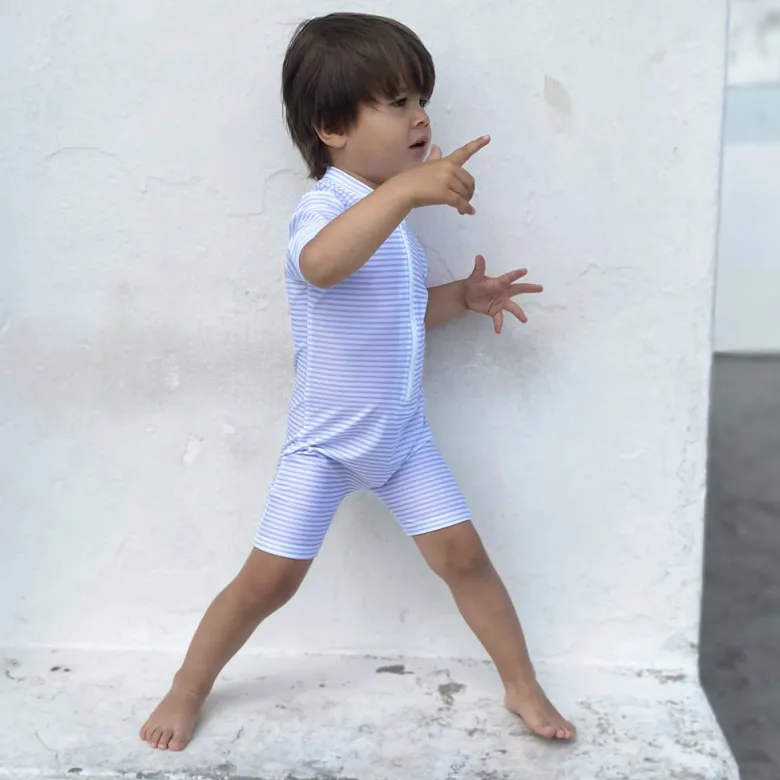 Petit Crabe UV Suit with Zipper, Natsu, Baby Blue/White – For ages 0 to 8 years