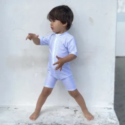 Petit Crabe UV Suit with Zipper, Natsu, Baby Blue/White – For ages 0 to 8 years