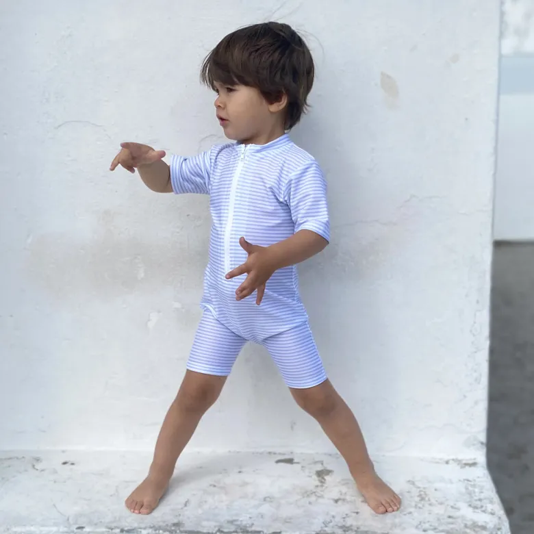 Petit Crabe UV Suit with Zipper, Natsu, Baby Blue/White – For ages 0 to 8 years