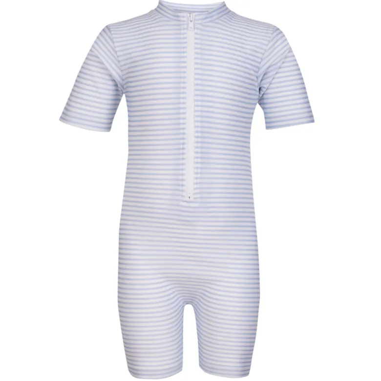 Petit Crabe UV Suit with Zipper, Natsu, Baby Blue/White – For ages 0 to 8 years