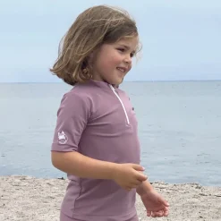 Petit Crabe UV Swim Shirt with Zipper and Short Sleeves, Max, Heather - Ages 1-10