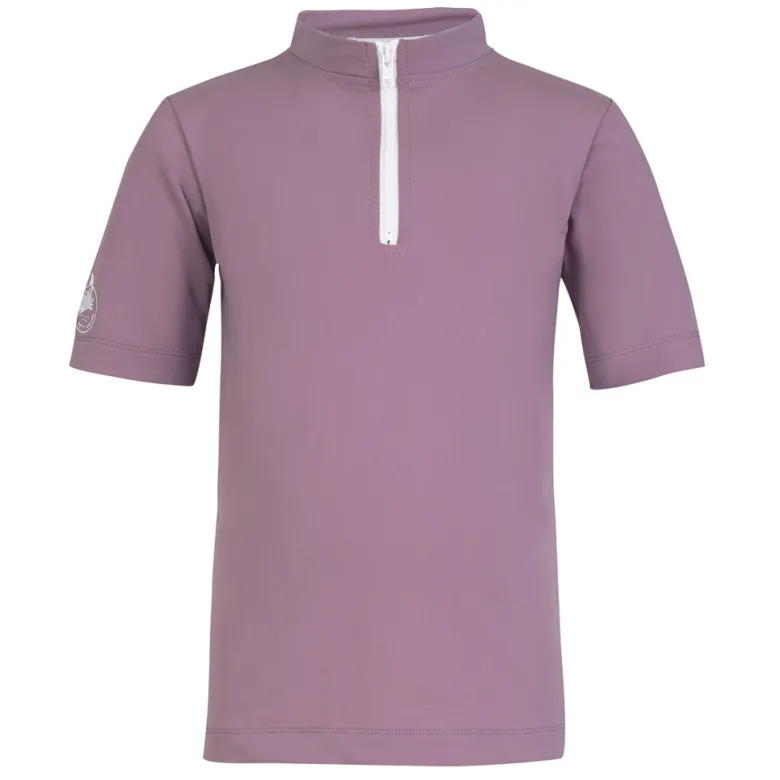 Petit Crabe UV Swim Shirt with Zipper and Short Sleeves, Max, Heather - Ages 1-10