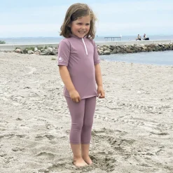 Petit Crabe UV Swim Shirt with Zipper and Short Sleeves, Max, Heather - Ages 1-10