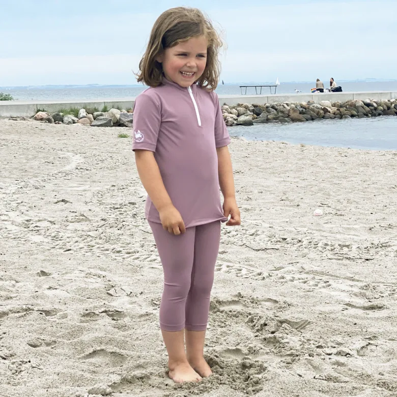 Petit Crabe UV Swim Shirt with Zipper and Short Sleeves, Max, Heather - Ages 1-10