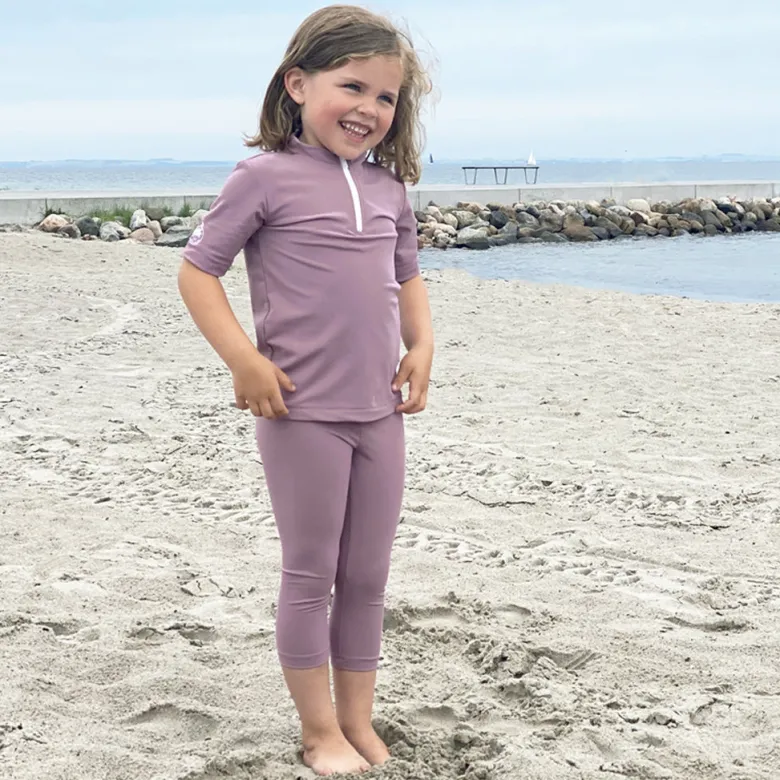 Petit Crabe UV Swim Shirt with Zipper and Short Sleeves, Max, Heather - Ages 1-10
