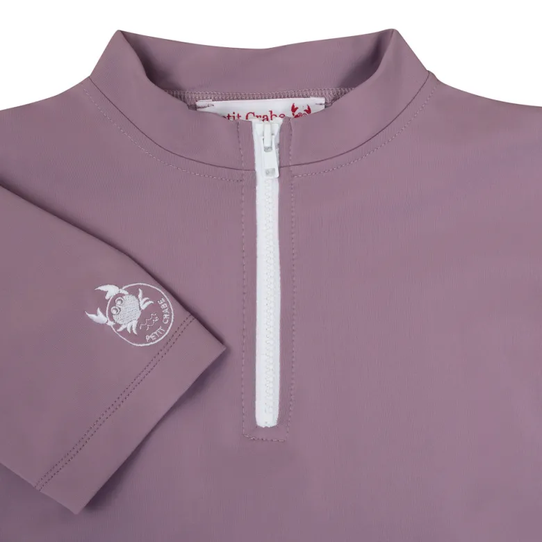 Petit Crabe UV Swim Shirt with Zipper and Short Sleeves, Max, Heather - Ages 1-10