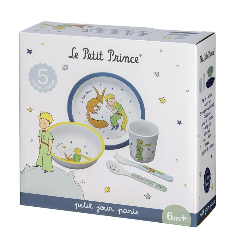 Petit Jour Paris Children's Dinner Set in Gift Box with 5 Pieces, The Little Prince - Blue