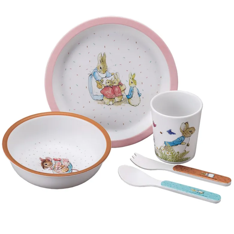 Petit Jour Paris, Peter Kanin Children's Dinnerware Gift Set with 5 Pieces - Red