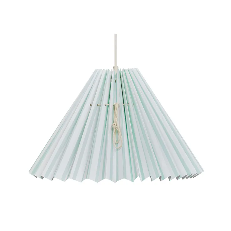 Pink Rose ceiling lamp with a folded paper shade - 32 cm - White with mint-colored stripes