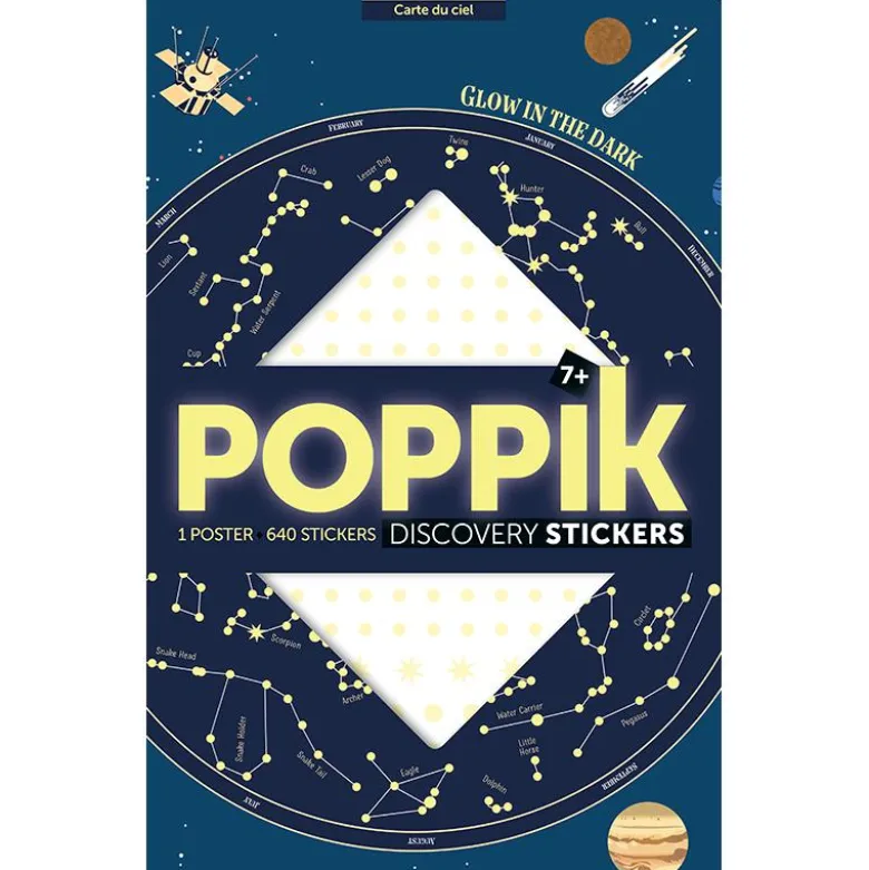 Poppik Sticker Mosaic on Paper, Poster and 640 Stickers, Glow in the Dark - Sky Map