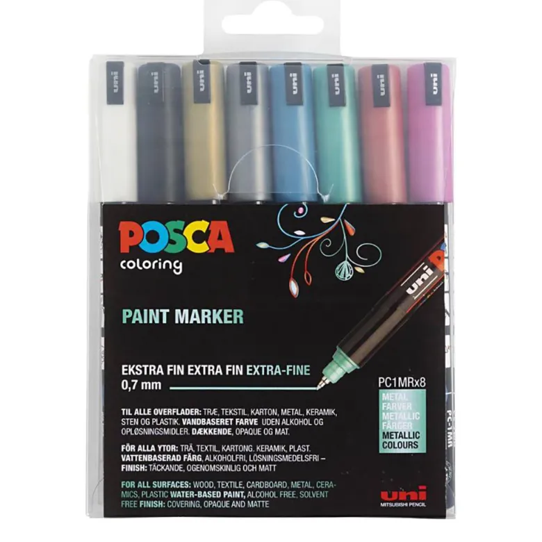 Posca Markers, Line 0.7 mm - Set of 8 Assorted Colors