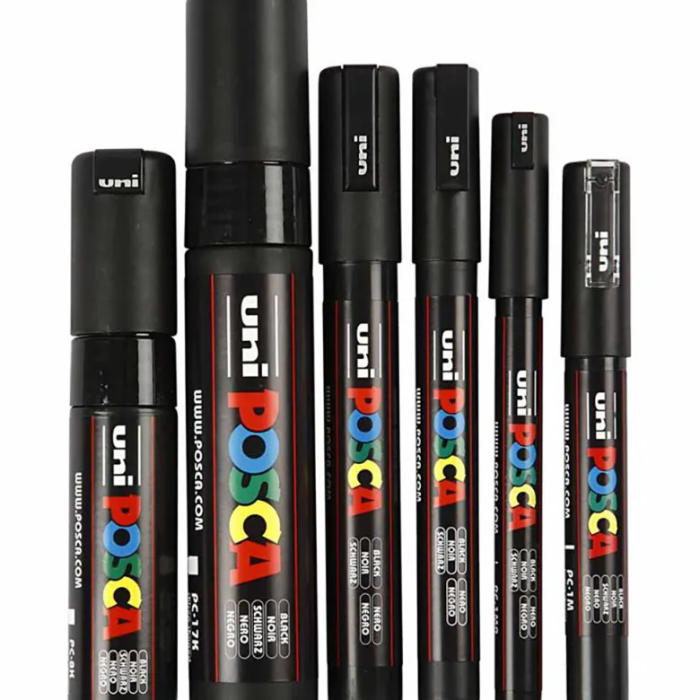 Posca Markers, Set of 6, Line Width 0.7-15 mm - Black