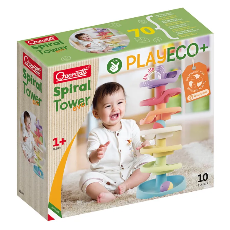 Quercetti PlayEco+ Ball Tower made from recycled plastic with Rattle Balls - Suitable for Ages 1+