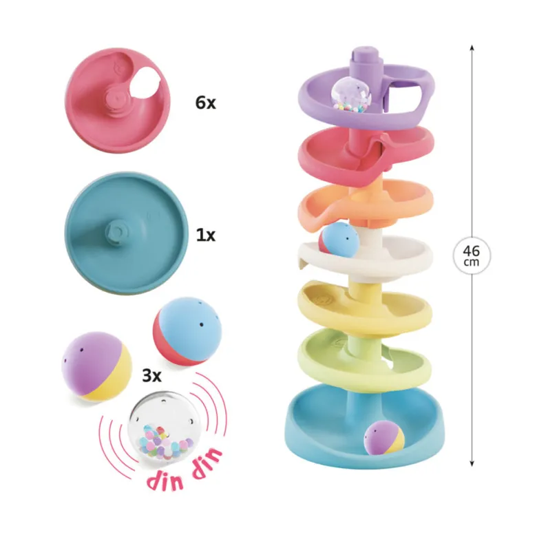 Quercetti PlayEco+ Ball Tower made from recycled plastic with Rattle Balls - Suitable for Ages 1+