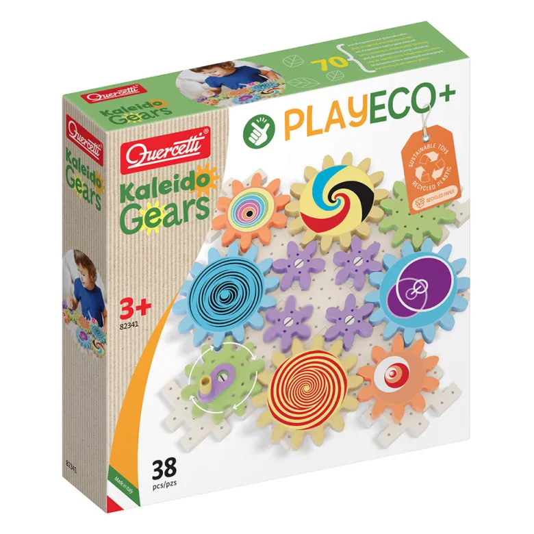 Quercetti PlayEco+ Kaleido Gears construction set with gears made from recycled plastic