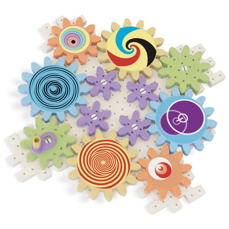Quercetti PlayEco+ Kaleido Gears construction set with gears made from recycled plastic
