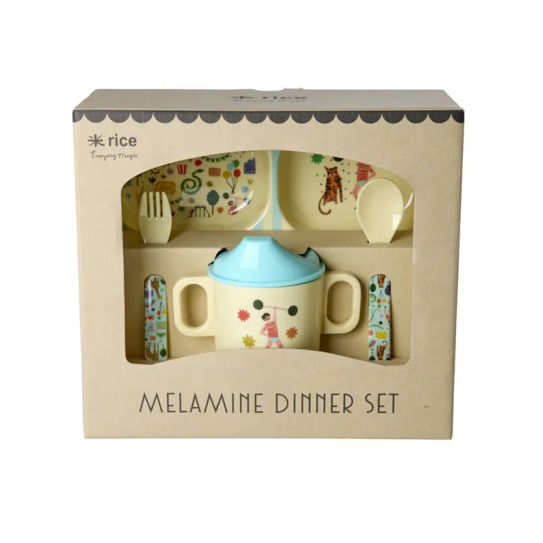 Rice Baby Dinner Set in Gift Box, Mint Fun Fair