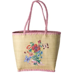 Rice Basket Bag, Large Raffia in Pink – Nathalie Lété Print