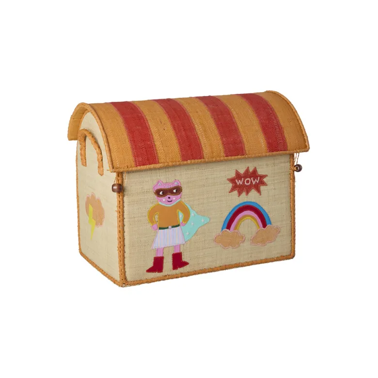 Rice Basket House for Storage, Natural - Hero Theme Pink