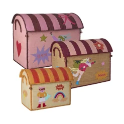 Rice Basket House for Storage, Natural - Hero Theme Pink