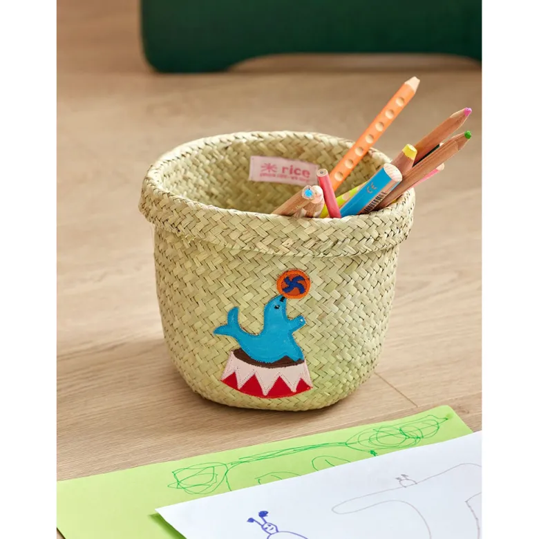 Rice Basket, Small Round Raffia Storage Basket, Natural - Circus