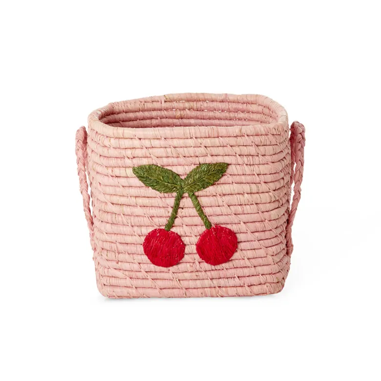 Rice Basket, Square, Small - Pink Big Cherry