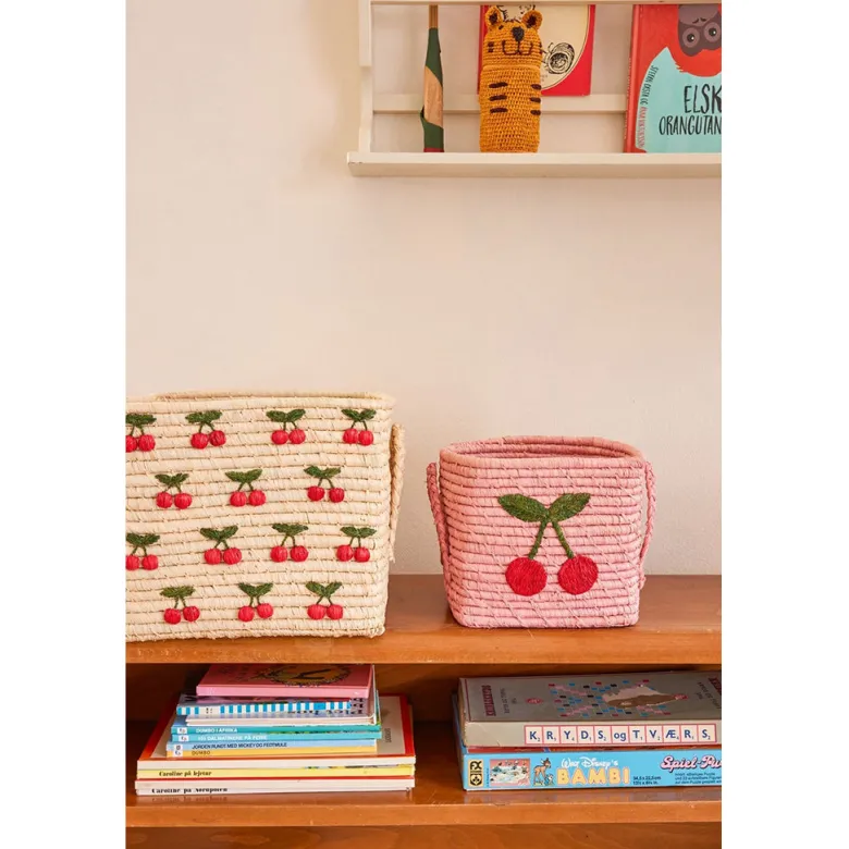 Rice Basket, Square, Small - Pink Big Cherry