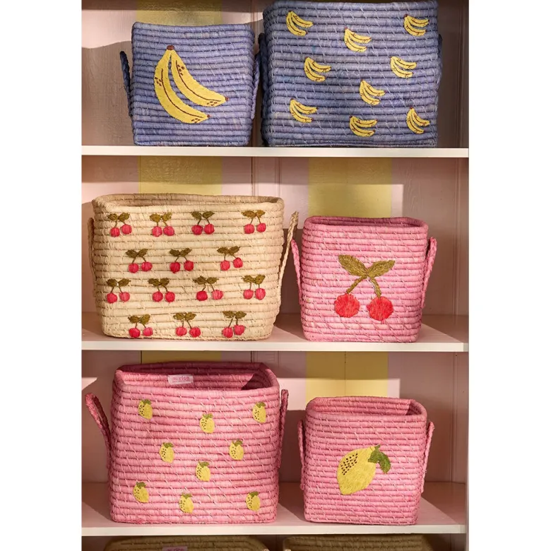 Rice Basket with Banana Motif, Blue