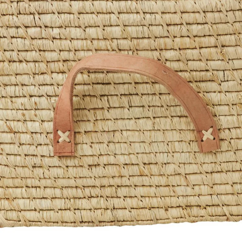Rice Basket with Leather Handle, Natural