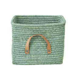 Rice Basket with Leather Handle, Mint