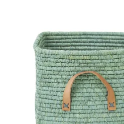 Rice Basket with Leather Handle, Mint