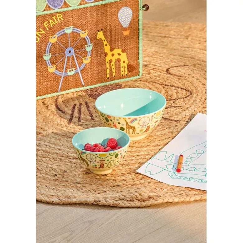 Rice Melamine Bowl, Small, Fun Fair Print - Mint