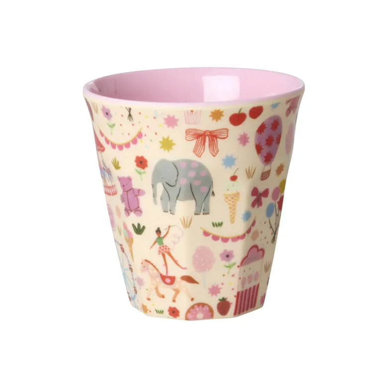 Rice Melamine Children's Cup, Small, Fun Fair Print - Pink