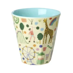 Rice Melamine Children's Cup, Medium – Fun Fair Print, Mint