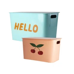 Rice Metal Storage Boxes, Set of 2 - Cherry/Hello