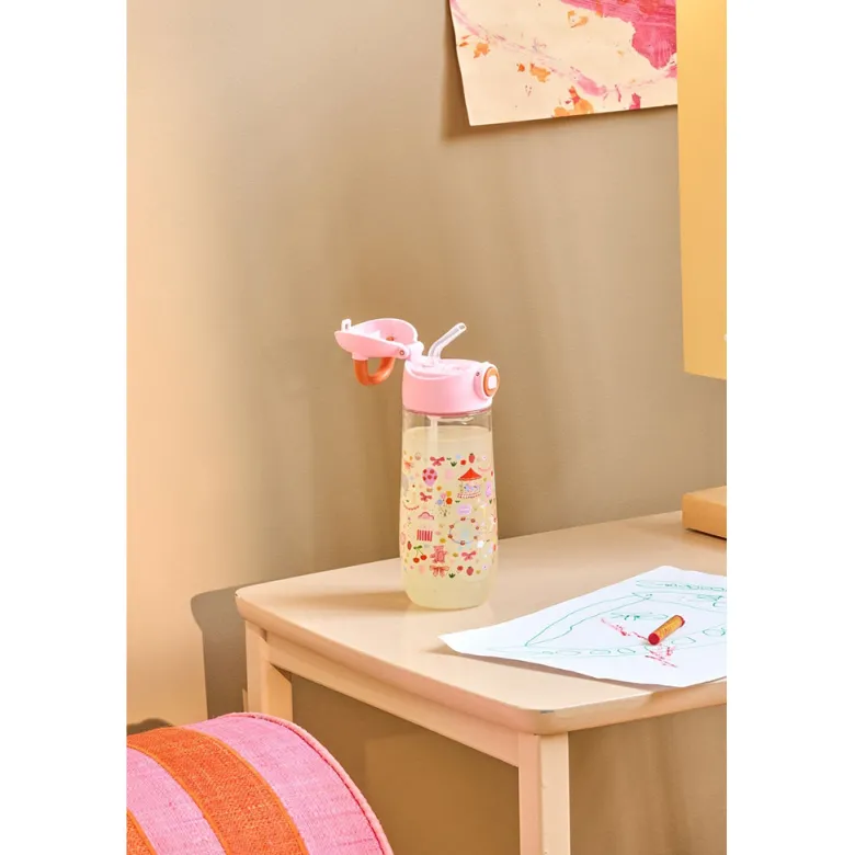 Rice Plastic Drinking Bottle, Fun Fair Pink