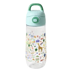 Rice Plastic Water Bottle, Blue Fun Fair Print
