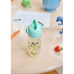 Rice Plastic Water Bottle, Blue Fun Fair Print