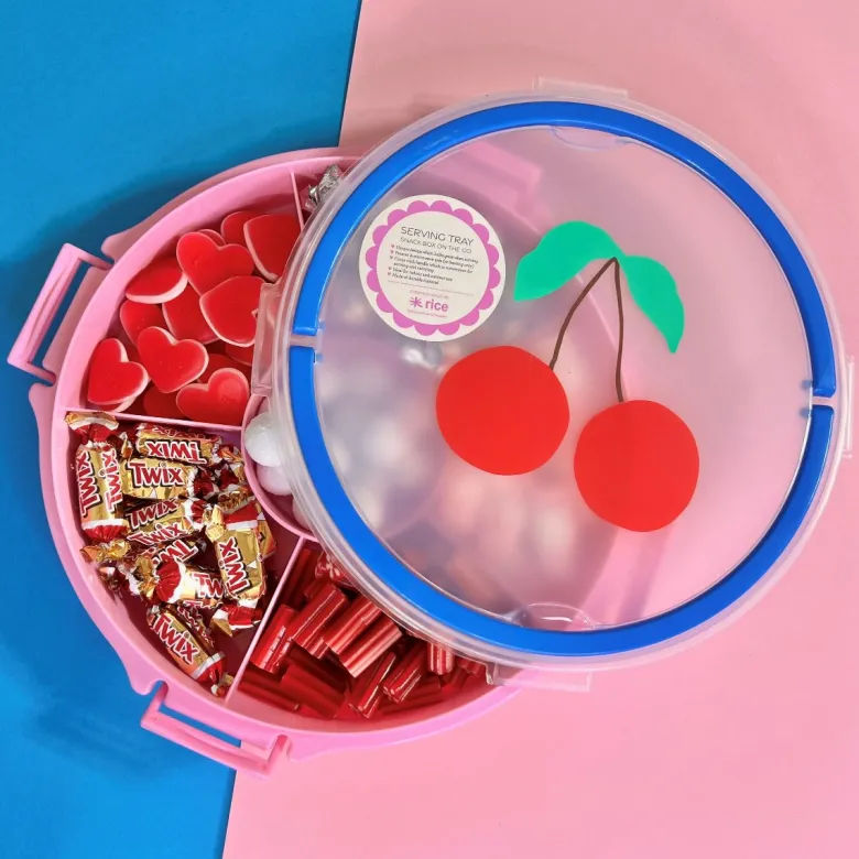Rice Snack Tray with Lid, 6 Compartments – Pink