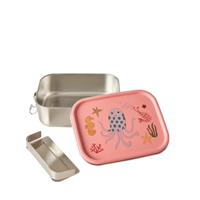 Rice Stainless Steel Lunchbox with Divider, Small, Coral Ocean Print