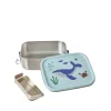 Rice Stainless Steel Lunch Box with Divider, Small, Blue Ocean Print