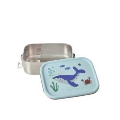 Rice Stainless Steel Lunch Box with Divider, Small, Blue Ocean Print