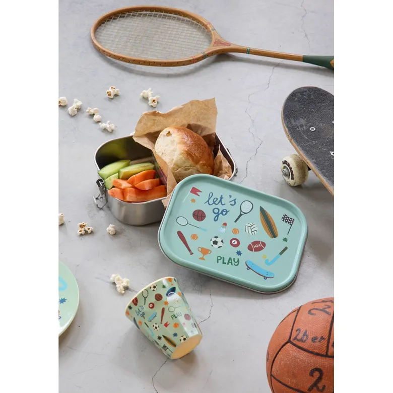 Rice Stainless Steel Lunchbox with Divider, Large - Soft Green Sports Print