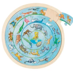 Round Wooden Puzzle with Animal Motifs – 27 Pieces