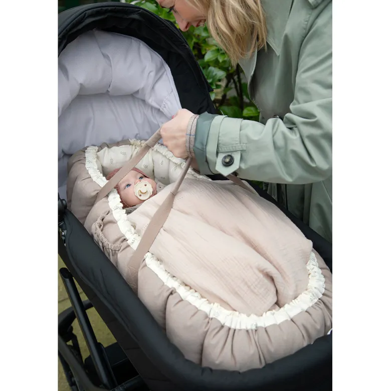 Sebra 3-in-1 Baby Nest, Baby Lift, and Play Mat, Sophora Leaves - Beige