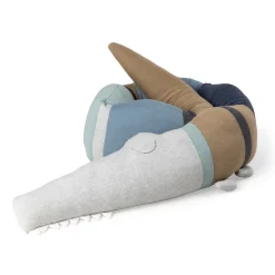 Sebra Knitted Pillow, Sleepy Croc - Dusty Blue Mix