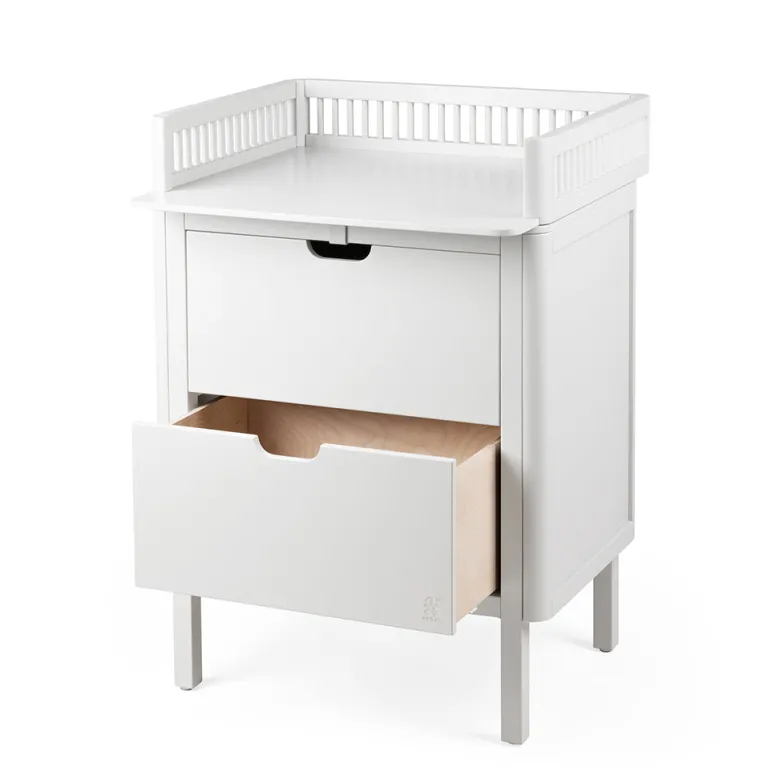 Sebra puslebord i træ, 2-i-1 design m. skuffer - Classic white